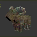 Brown Blocky Ram 3D Model With Curved Striped Horns In Pixel Art Style
