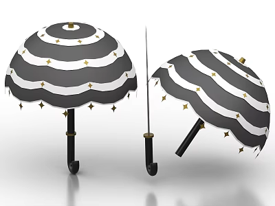 Stylish Black And White Striped Umbrella With Gold Star Design For Daily Use 3d model