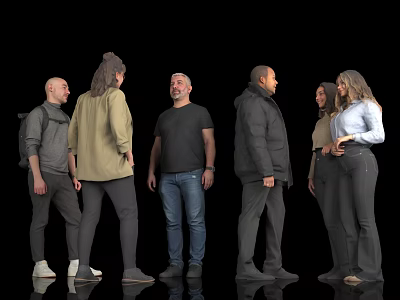 Group of People Standing Together With Diverse Clothing Against Black Background 3d model