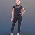 Stylish Woman Posing In Black Top With Lace Neckline Short Sleeves And Black Skinny Jeans