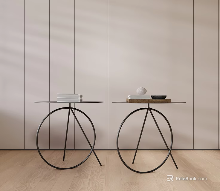Two Modern Coffee Tables with Metal Frame Glass Top and Decorative Items on Wooden Floor 3d model 