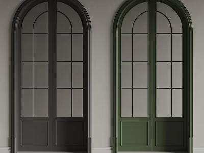 Elegant Black And Green Arched Doors With Classic Glass Panes Design 3d model