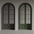 Elegant Black And Green Arched Doors With Classic Glass Panes Design