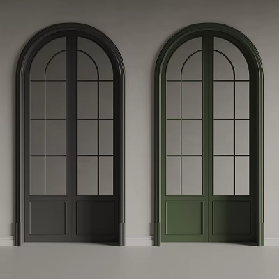 Elegant Black And Green Arched Doors With Classic Glass Panes Design 3d model