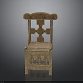 Traditional Wooden Chair With Carved Cross Backrest And Hollowed Legs Design