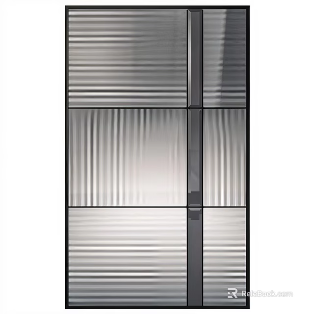 Modern Glass Room Divider Design With Vertical Stripes And Black Frame 3d model