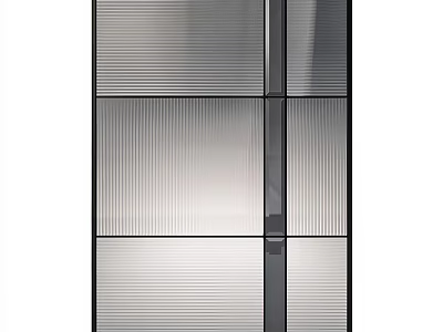 Modern Glass Room Divider Design With Vertical Stripes And Black Frame 3d model