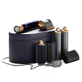 Professional Hair Styling Tools With Hair Dryer Curling Iron Round Brushes And Dark Blue Case