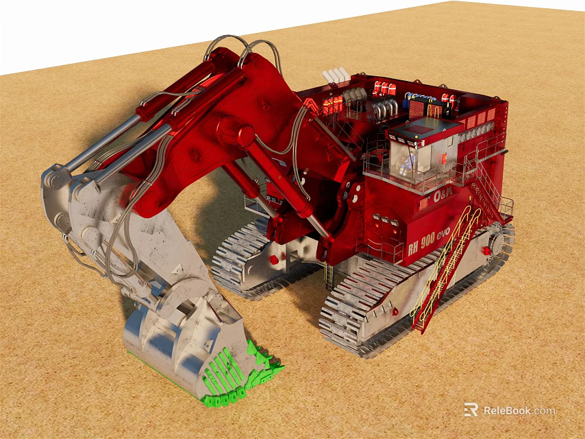 Red Heavy Duty Tracked Construction Vehicle With Bucket On Sand 3d model 