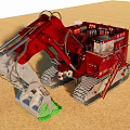 Red Heavy Duty Tracked Construction Vehicle With Bucket On Sand