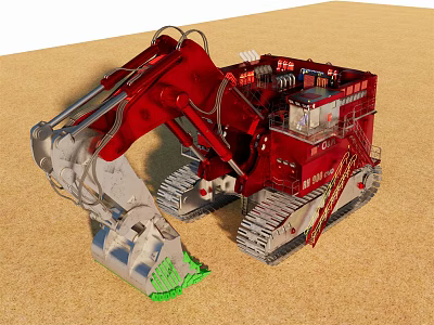 Red Heavy Duty Tracked Construction Vehicle With Bucket On Sand 3d model
