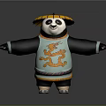 Panda Game Character Wearing Robe With Dragon Pattern And Conical Hat In Arms Outstretched Pose