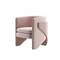 Modern Light Pink Upholstered Accent Chair With Curved Backrest And Unique Armrest Design