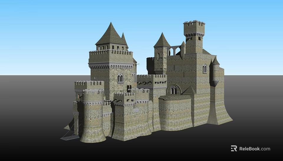 Medieval Stone Castle With Multiple Towers Spires Thick Walls And Detailed Windows 3d model 