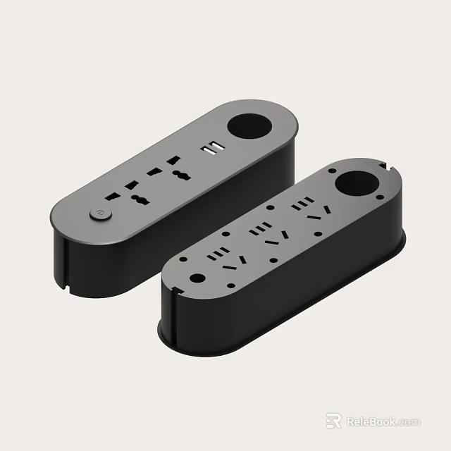 Two Black Electrical Socket Casings With Holes And Slots Design 3d model 
