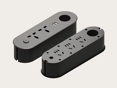 Two Black Electrical Socket Casings With Holes And Slots Design 3d model