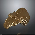 Golden Horse Head Sculpture With Metallic Shiny Surface And Detailed Artistic Features