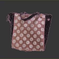 Pink Handbag With White Polka Dot Pattern Black Trim And Black Handle Design