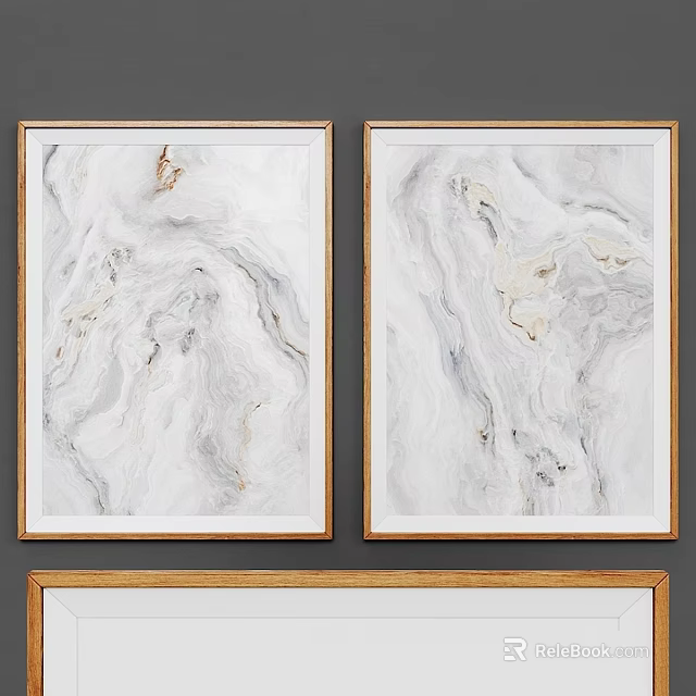 Two Golden Framed Wall Art Pieces With White Marble Texture Design 3d model