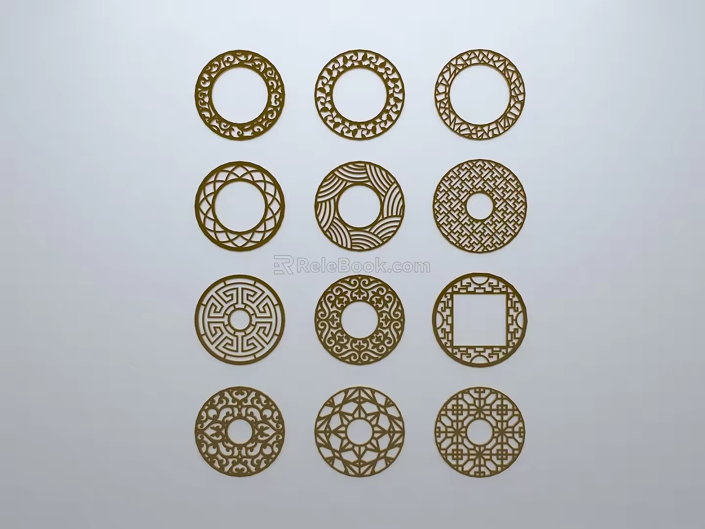 Chinese-style window grilles silhouette pane window sill border openwork window 3d model