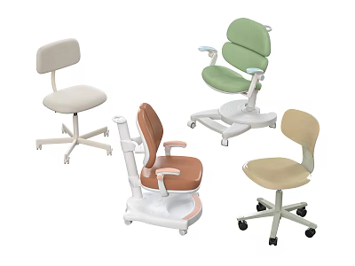 Modern Various Design Office Chairs With Swivel Wheels Armrests And Beige Green Brown Upholstery 3d model