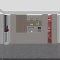 Modern White Wooden Sideboard Design With Open Shelves Drawers And Decorative Bottles