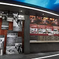 Modern Exhibition Space With Red Walls White Display Boards And Glass Cases