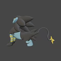 Black Blue Yellow Striped Electric Type Game And Movie Character With Large Ears In Standing Pose