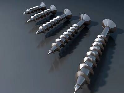 Hardware Tools Metal Screws Featuring Phillips Heads and Sharp Threads on Dark Background 3d model