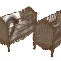 Two Classic Baby Cribs With Ornate Carvings And Rattan Side Panels
