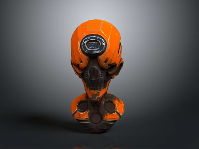 Orange Mechanical Sci Fi Character Head With Circular Display And Armored Body 3d model