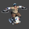 Sci Fi Police Character Riding Hover Device With Mechanical Arms And Uniform