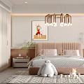 Cozy Kids Room With Pink Headboard Stuffed Toy Decorative Painting And Chandelier