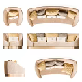 Modern Beige Sofa Set With Multiple Yellow Gray Cushions And Golden Legs