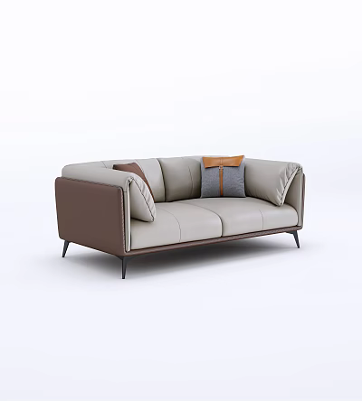 Modern Two Seater Sofa With Light Gray And Dark Brown Leather And Decorative Pillows 3d model