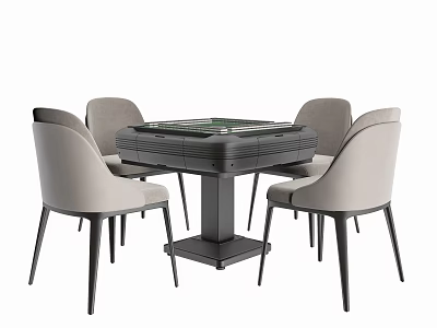 Modern Entertainment Table With Four Light Gray Chairs Black Legs Mahjong Game Surface 3d model