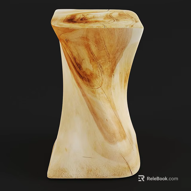 Unique Handcrafted Wooden Stool With Natural Wood Grain And Light Tone Design 3d model 