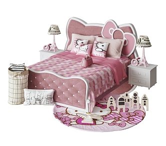 Modern Children's Bed Princess Bed Pink Children's Bed Hello Kitty Theme Bed Simple European Bed 3d model