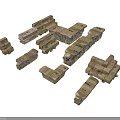 Ancient Stone Building Models With Different Shapes And Window Door Details