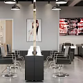 Modern Hair Salon Interior With Stylish Chairs Mirrors Workstations And Hanging Lights