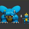 Game Movie Characters Featuring Blue Crocodile And Small Blue Character With Yellow Hat Red Spear