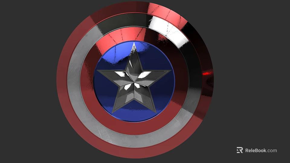 Captain America Iconic Shield With Red White Blue Rings And Silver Star 3d model 