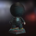 3D Game Movie Character With Round Reflective Astronaut Helmet Dark Hoodie and Worn Base