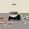 Fresh Food Ingredients For Electric Hot Pot Cooking With Meat Vegetables And Fruits