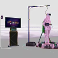 Person Wearing VR Headset On Platform With Display Screen And Surrounding Equipment