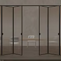 Modern Ribbed Glass Folding Doors With Black Frame For Interior Space Dividing