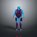 Game Movie Character Blue Purple Armored Robot with Mechanical Design and Backpack
