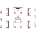 Modern Office Desk Layout with Partitions and Chairs in Workspace Arrangement