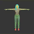 Cute Child Standing With Arms Outstretched In Checkered Top Blue Jeans And White Shoes