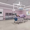 Medical Operating Room Interior With Pink Walls Surgical Lamp Table And Equipment